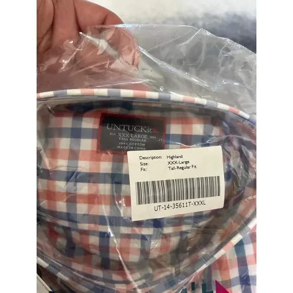UNTUCKit Mens 'Highland' Tall Regular Fit Long Sleeve Button Up Plaid Shirt XXXL - Picture 4 of 5